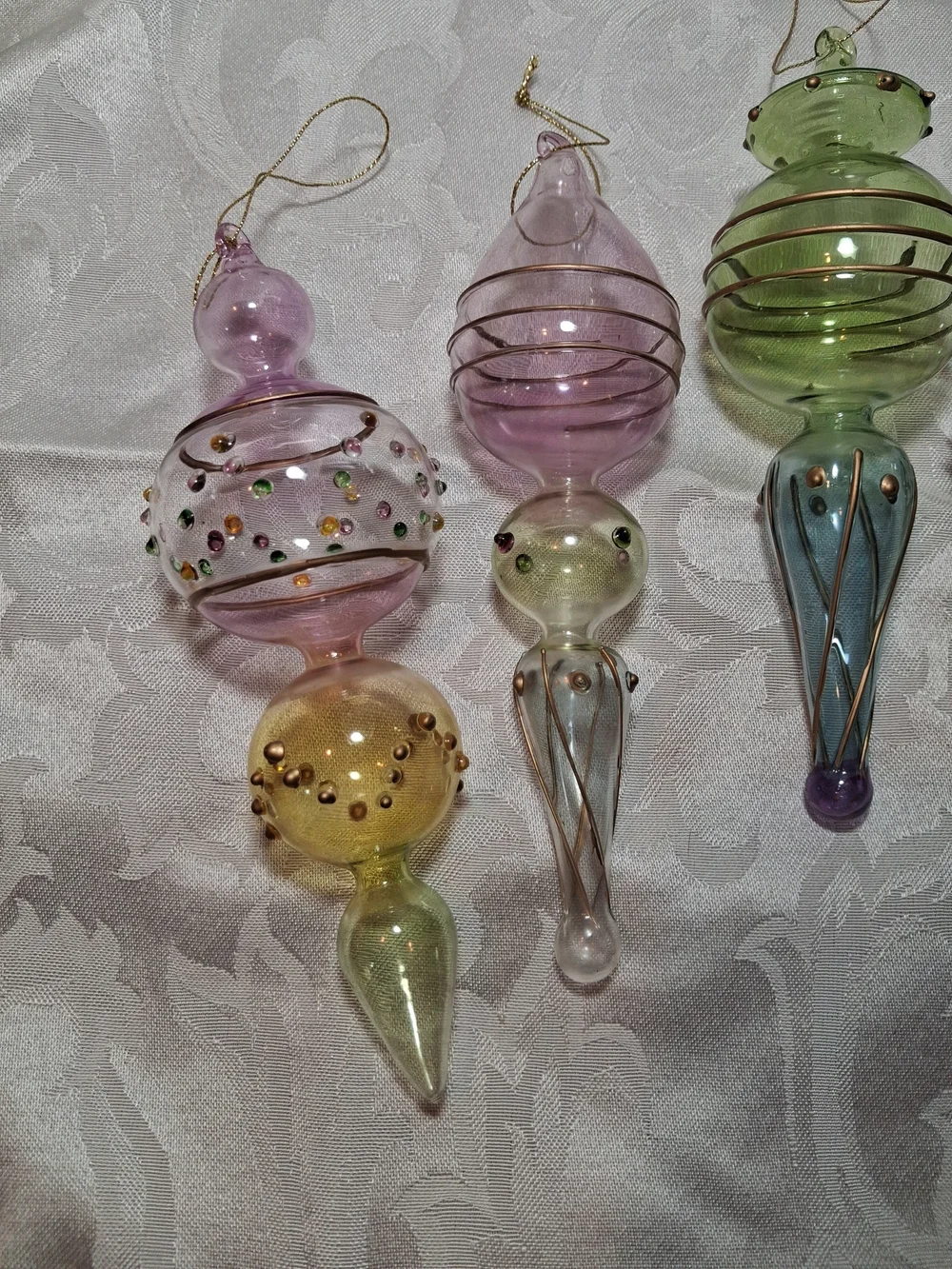 Handblown Pastel Glass Holiday Ornaments - Multicolor Set - Picture 5 of 5